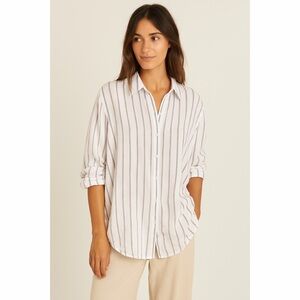 Chico's | Monterey Stripe Islander Linen Button Down Relaxed Casual Shirt